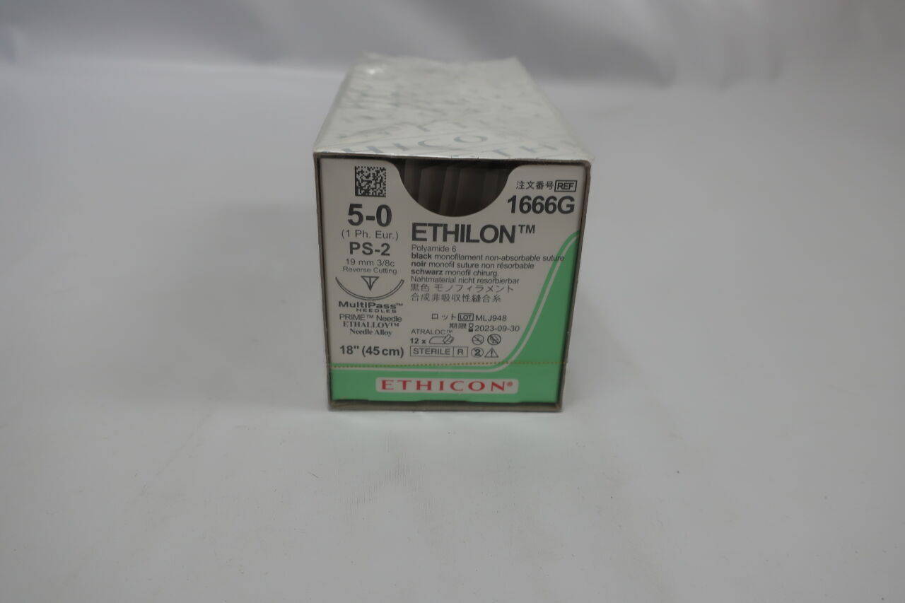 1666G - ETHICON - Ethilon Non-Absorbable Monofilament Nylon Suture, Size 5-0, 18 in. Length, PS-2 Needle, (BX/12) - ( Expiry Date: 2026-01-31 )