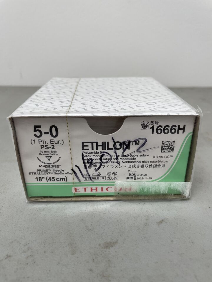 1666H - ETHICON - Ethilon Non-Absorbable Monofilament Nylon Suture, Size 5-0, 18 in. Length, PS-2 Needle, (BX/36) - ( Expiry Date: 2022-11-30 )