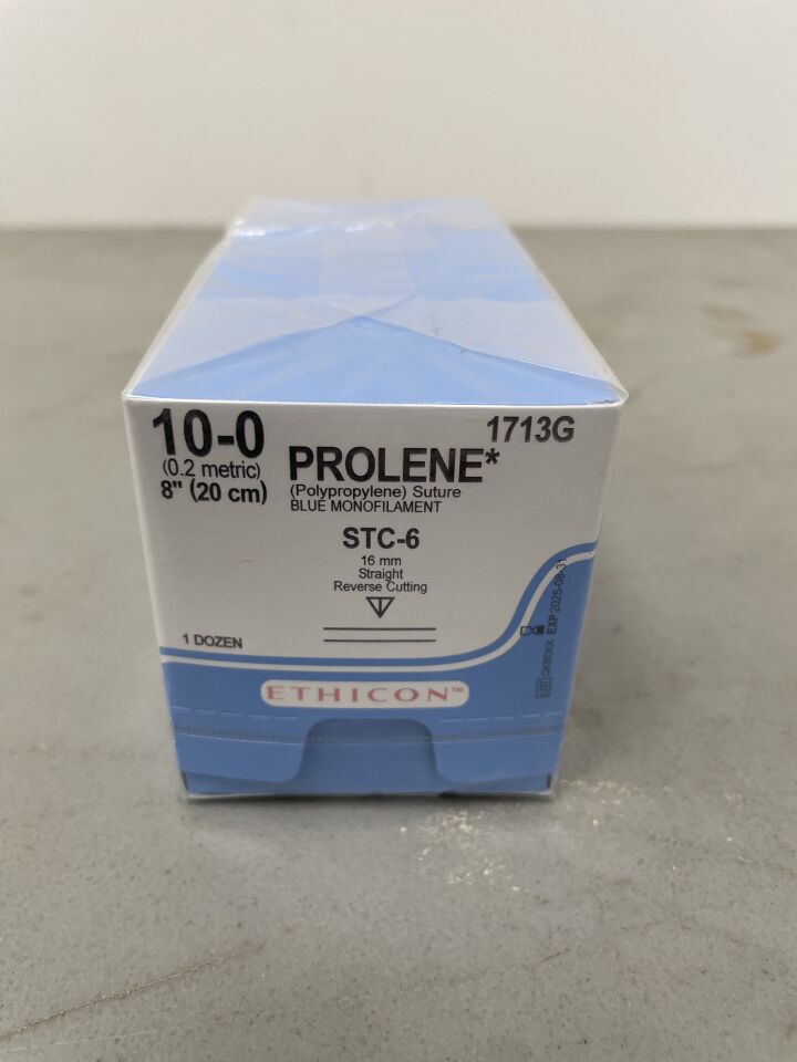 1713G - ETHICON - Prolene Non-Absorbable Monofilament Polypropylene Suture, Size 10-0, 8 in. Length, STC-6 Needle, (BX/12) - ( Expiry Date: 2025-08-31 )