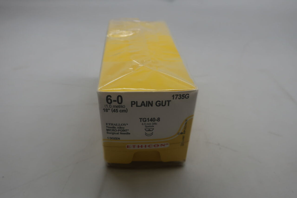 1735G - ETHICON - Gut Plain Absorbable Monofilament Suture, Size 6-0, 18 in. Length, TG140-8 Needle, (BX/12)