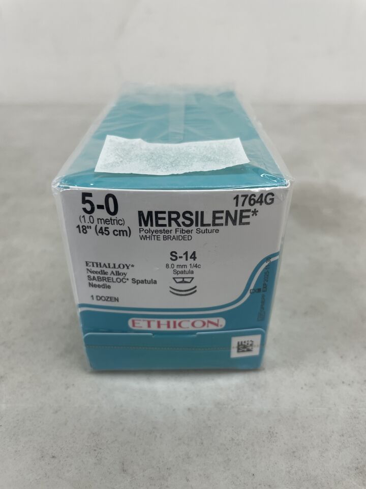 1764G - ETHICON - Mersilene Non-Absorbable Braided Polyester Suture, Size 5-0, 18 in. Length, S-14 Needle, (BX/12) - ( Expiry Date: 2025-05-31 )