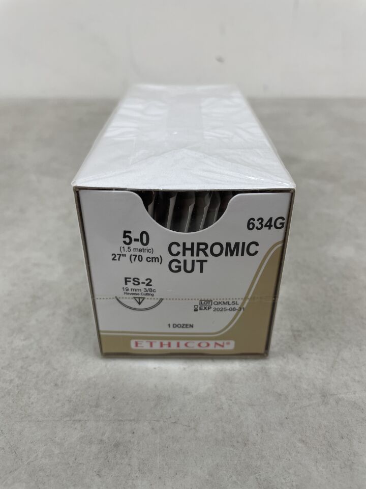 634G - ETHICON - Gut Chromic Absorbable Monofilament Suture, Size 5-0, 27 in. Length, FS-2 Needle, (BX/12) - ( Expiry Date: 2026-02-28 )