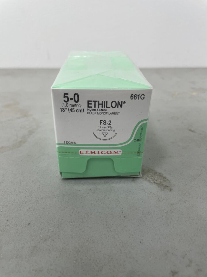 661G - ETHICON - Ethilon Non-Absorbable Monofilament Nylon Suture, Size 5-0, 18 in. Length, FS-2 Needle, (BX/12) - ( Expiry Date: 2025-07-31 )