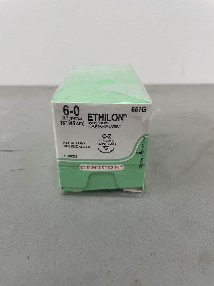 667G - ETHICON - Ethilon Non-Absorbable Monofilament Nylon Suture, Size 6-0, 18 in. Length, C-2 Needle, (BX/12) - ( Expiry Date: 2023-01-31 )