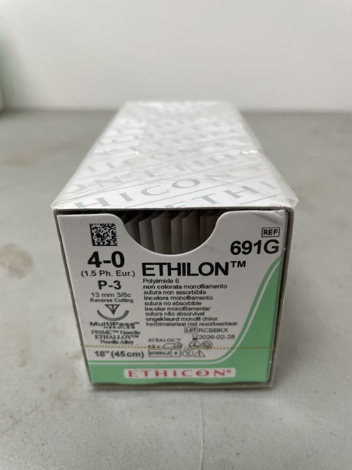 691G - ETHICON - Ethilon Non-Absorbable Monofilament Nylon Suture, Size 4-0, 18 in. Length, P-3 Needle, (BX/12) - ( Expiry Date: 2024-07-31 )