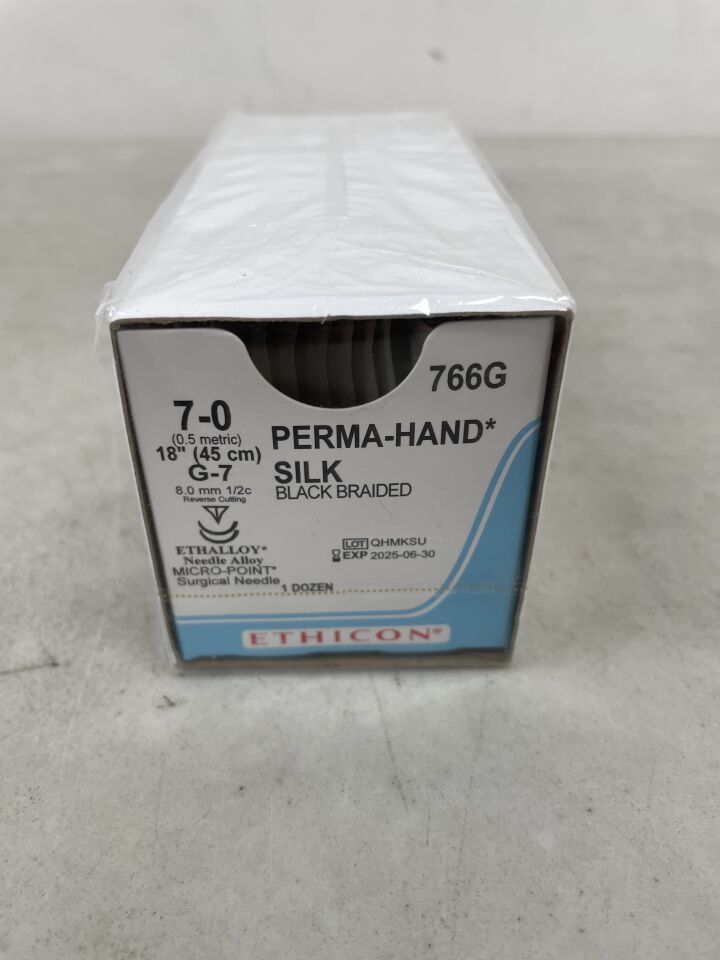 766G - ETHICON - Perma-Hand Non-Absorbable Braided Silk Suture, Size 7-0, 18 in. Length, G-7 Needle, (BX/12) - ( Expiry Date: 2025-06-30 )