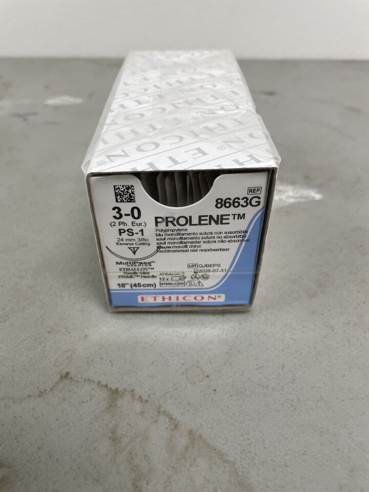 8663G - ETHICON - Prolene Non-Absorbable Monofilament Polypropylene Suture, Size 3-0, 18 in. Length, PS-1 Needle, (BX/12) - ( Expiry Date: 2025-07-31 )
