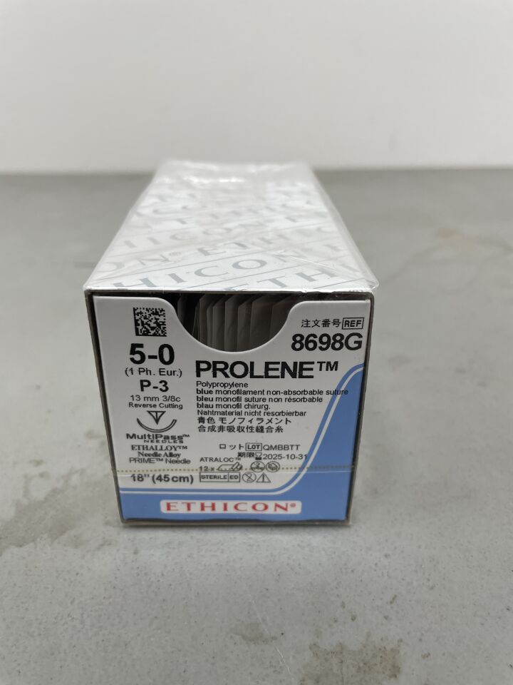 8698G - ETHICON - Prolene Non-Absorbable Monofilament Polypropylene Suture, Size 5-0, 18 in. Length, P-3 Needle, (BX/12) - ( Expiry Date: 2025-10-31 )
