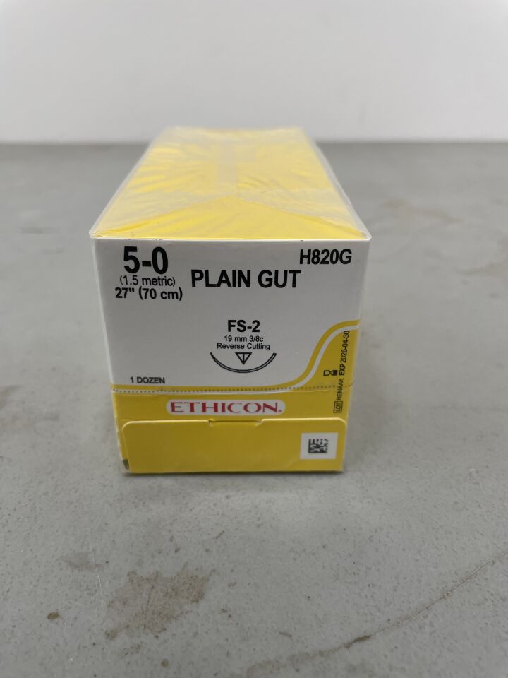 H820G - ETHICON - Gut Plain Absorbable Monofilament Suture, Size 5-0, 27 in. Length, FS-2 Needle, (BX/12) - ( Expiry Date: 2026-04-30 )