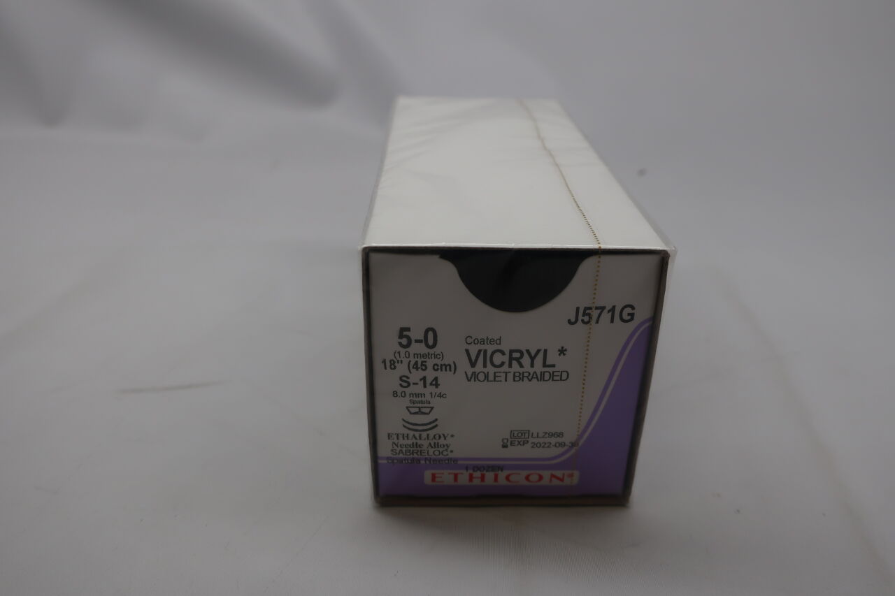 J571G - ETHICON - Coated Vicryl Violet Braided, Size 5-0, 18in length, S-14 needle, (BX/12) - ( Expiry Date: 2026-02-28 )