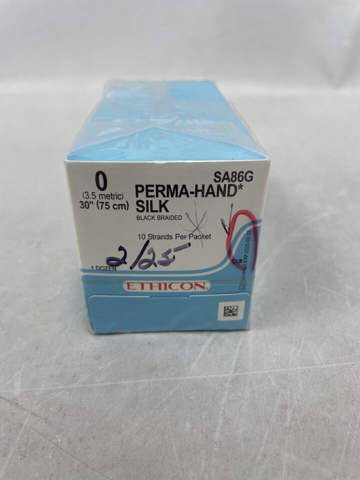 SA86G - ETHICON - PERMAHAND Silk Suture, SUTUPAK Pre-Cut Sutures, Non-Absorbable, Black Braided 10-24" = 60cm, Size: 0, (BX/12) - ( Expiry Date: 2026-03-31 )