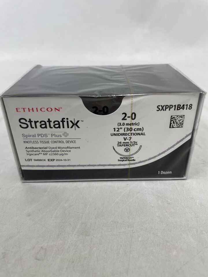 SXPP1B418 - ETHICON - STRATAFIX Symmetric PDS Plus Suture, Tapercut, Absorbable, V-7 26mm 1/2 , 12" = 30cm, Size 2-0, (BX/12) - ( Expiry Date: 2026-02-28 )