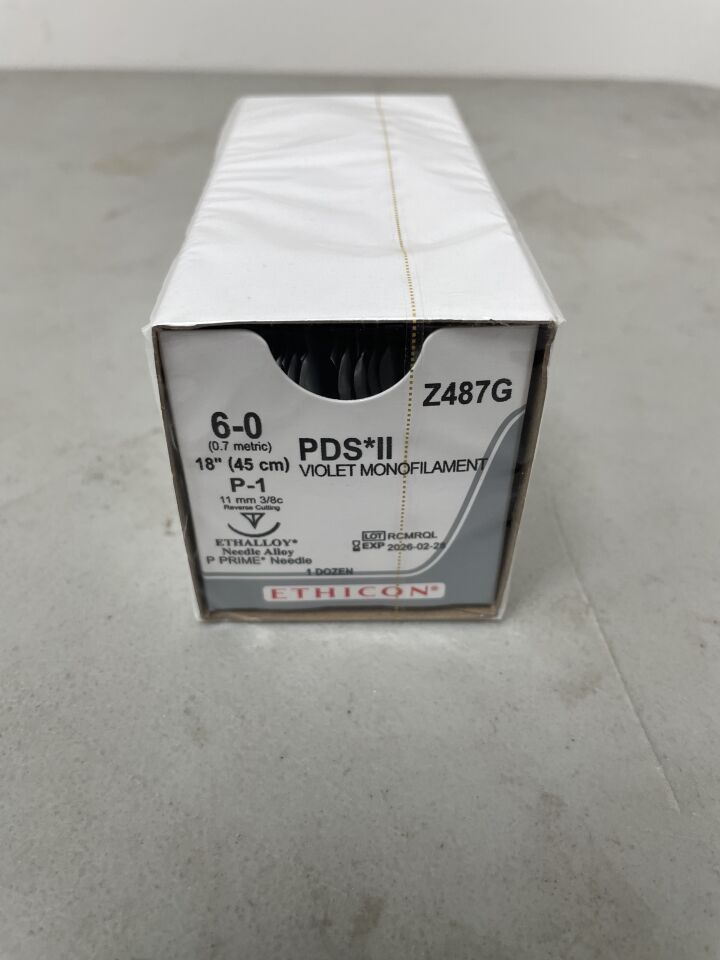 Z487G - ETHICON - PDS II (polydioxanone) Suture, Precision Point - Reverse Cutting, Absorbable,Violet Monofilament 18" = 45cm, Size: 6-0, (BX/12) - ( Expiry Date: 2026-02-28 )