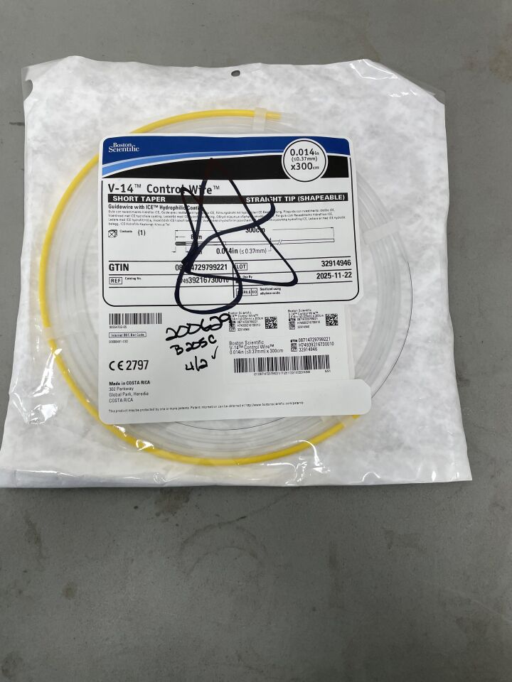 3921673001 - BOSTON SCIENTIFIC - V-14 Control Wire with ICE Hydrophilic Coating - Short Taper, Straight Tip (Shapeable) Guidewire - .014" x 300cm, (EA)
