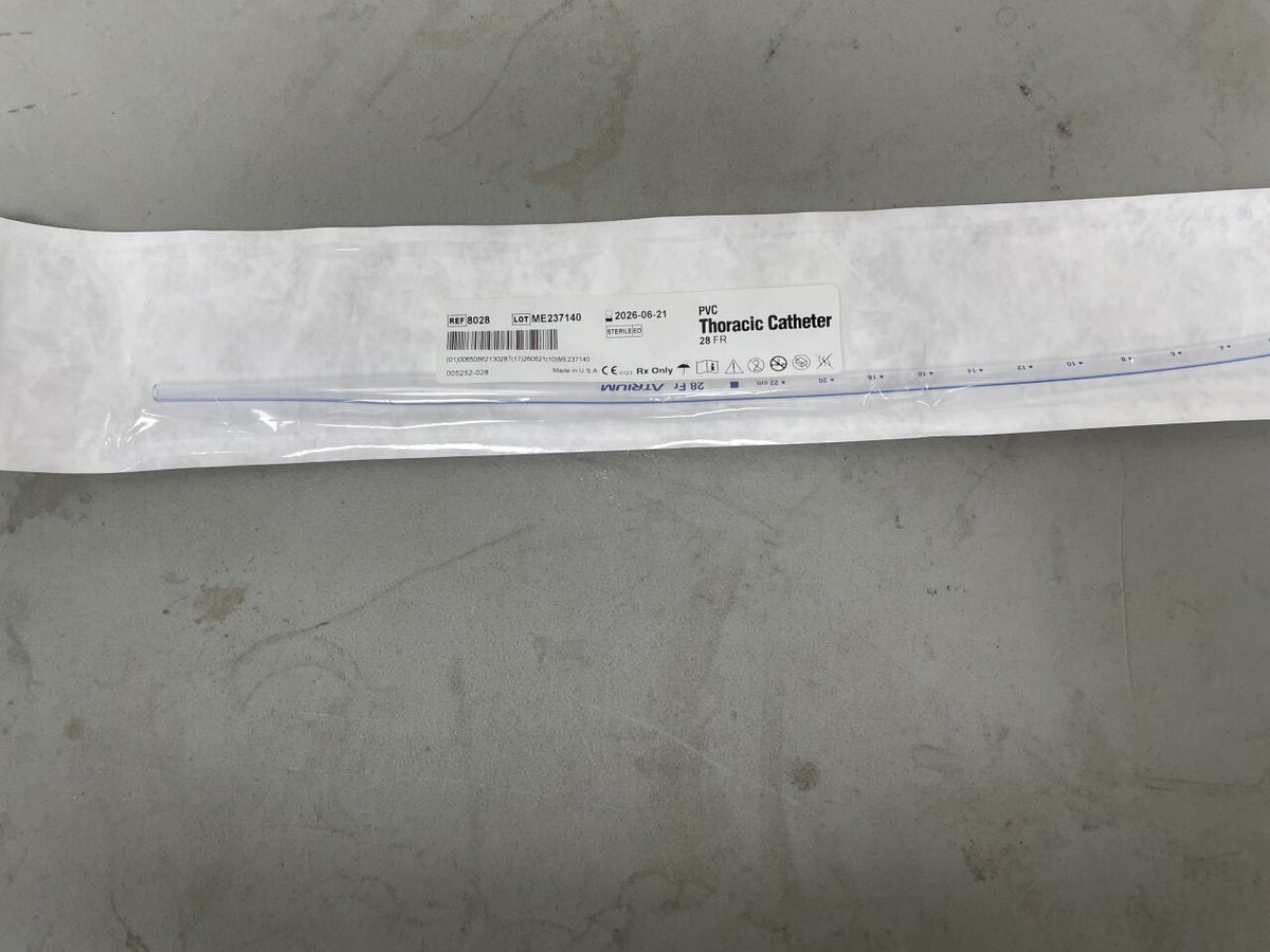 8028 - ATRIUM - Soft PVC Thoracic Catheter, Straight w/6 Eyelets 28F x 23", (EA)