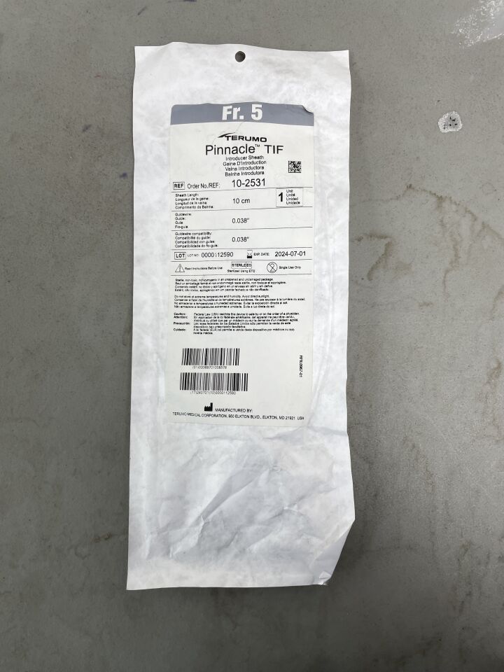 Oct-31 - TERUMO - Pinnacle TIF Introducer Sheath - 5Fr x 10cm x .038", (EA)