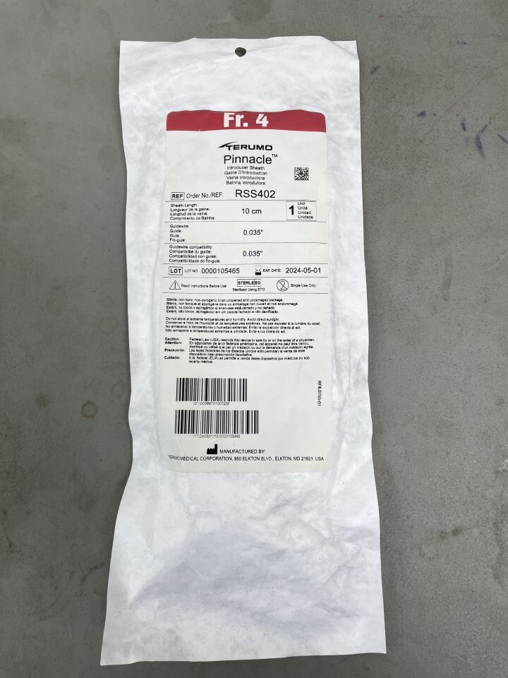 RSS402 - TERUMO - Pinnacle Introducer Sheath - 4Fr x 10cm x .035", (EA)