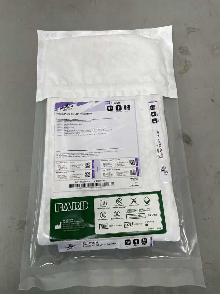 3194335 - BARD - PowerPICC SOLO2 4F Single-Lumen Catheter Kit w/135cm Nitinol Guidewire, Radiology, (EA)