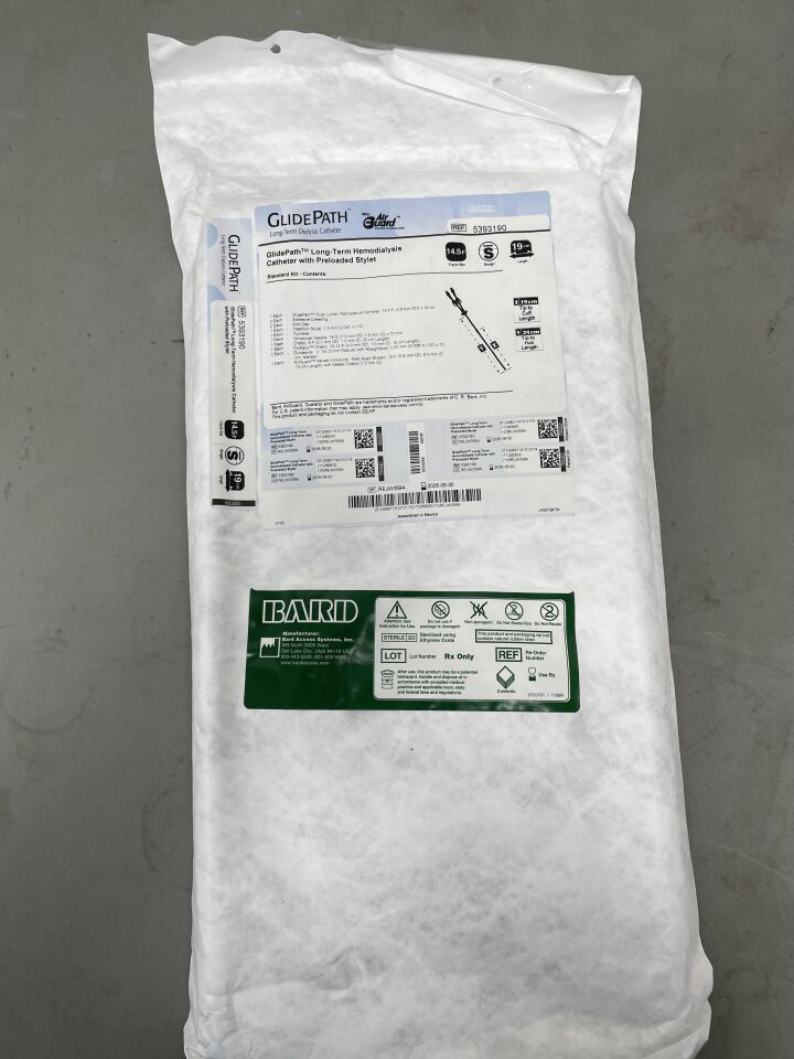 5393190 - BARD - GlidePath LT Hemodialysis Catheter, Straight, Standard 14.5F / 19cm / 24cm, Preloaded, (EA)