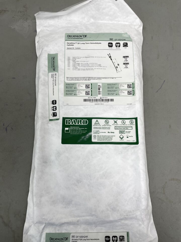 DF19SH24K - BARD - Decathlon DF Long-Term 16F Hemodialysis Catheter, Standard Kit 19cm/24cm, (EA)