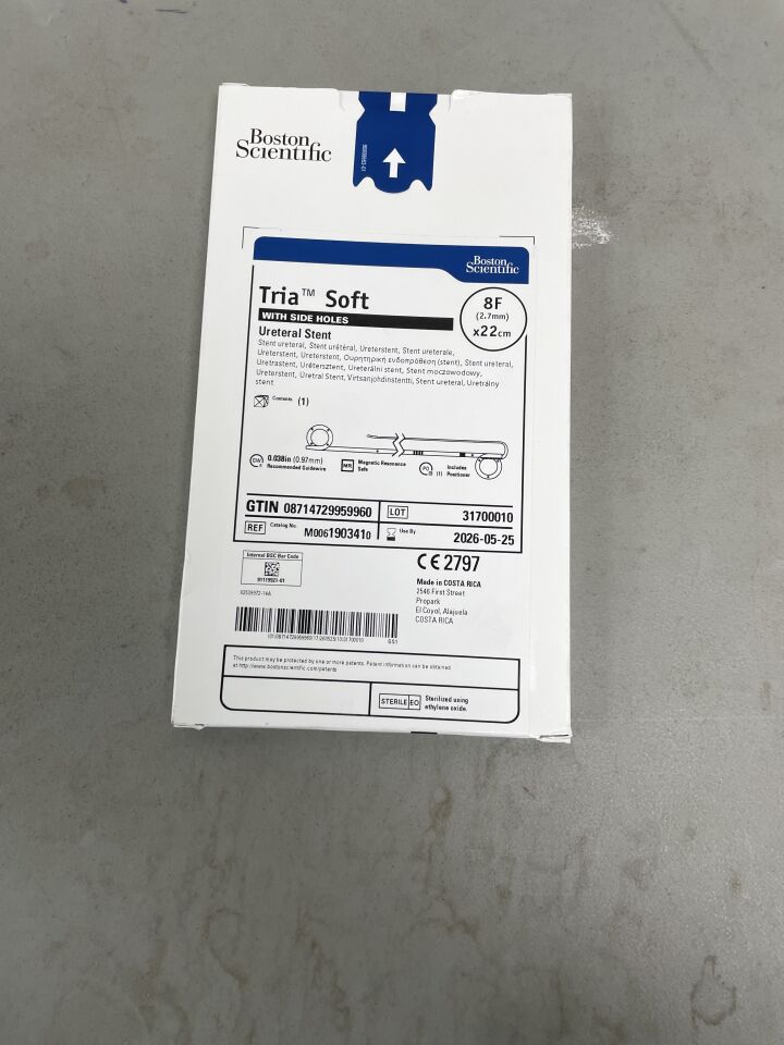 190341 - BOSTON SCIENTIFIC - Tria Soft Ureteral Stent with Side Holes - 8Fr x 22cm, (BX/1)