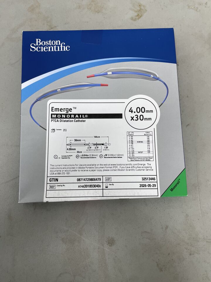 391893040 - BOSTON SCIENTIFIC - Emerge Monorail PTCA Dilatation Catheter - 4.00mm x 30mm, (BX/1)