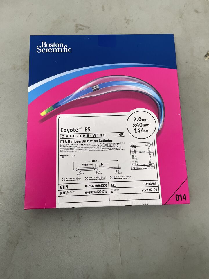 3913420401 - BOSTON SCIENTIFIC - Coyote ES OTW PTA Balloon Dilatation Catheter - 2.0mm x 40mm x 144cm, (BX/1)