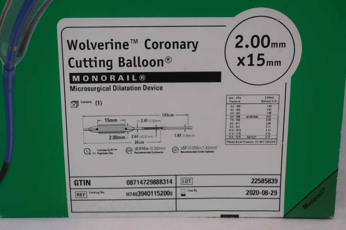 3940115200 - BOSTON SCIENTIFIC - Wolverine Coronary Cutting Balloon Monorail Microsurgical Dilatation Device 2.00mm x 15mm, (BX/1)