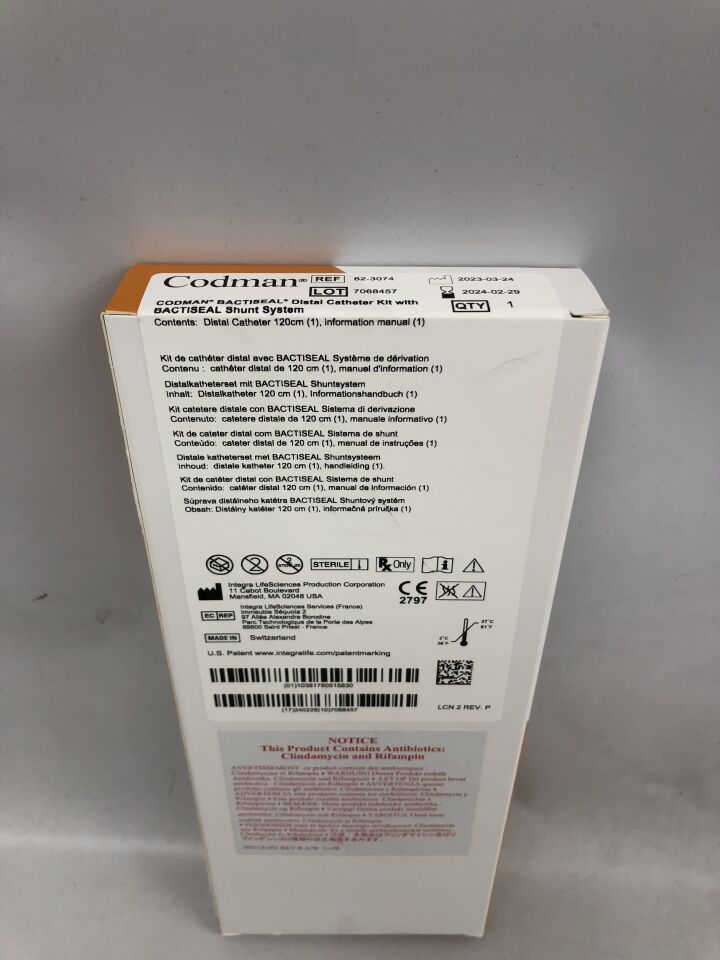 82-3074 - CODMAN - Codman Bactiseal Distal Catheter with Bactiseal Shunt System, 120cm, ()