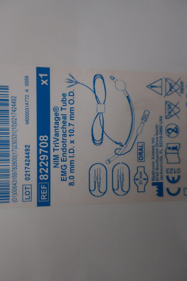 8229708 - MEDTRONIC - NIM TriVantage Endotracheal Tube: 8mm x 10.7mm, (BX/1)