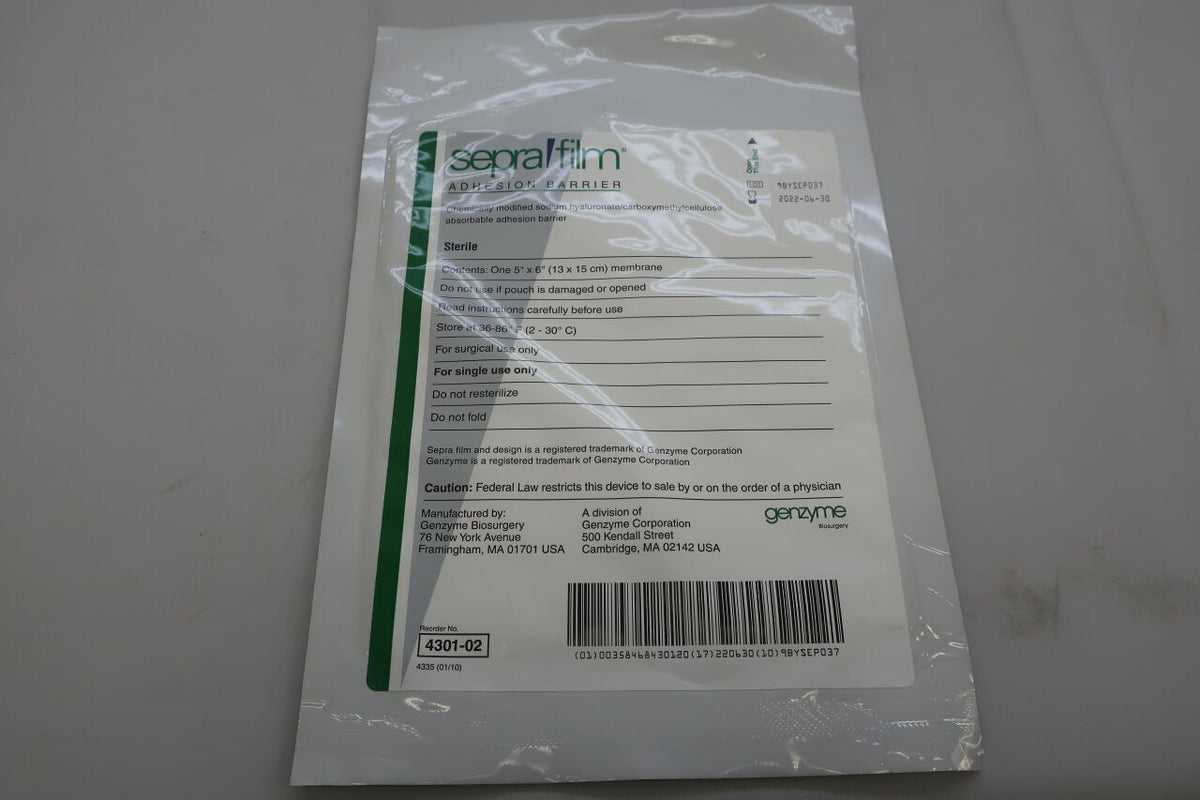 4301-02 - GENZYME - Baxter Genzyme Seprafilm Adhesion Barrier: 5" x 6", (EA)