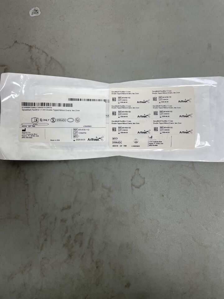 AR-4159-11D - ARTHREX - DynaNite FlexWire 1.1mm Double-Tipped Nitinol Guidewire, Two Zone, (EA)