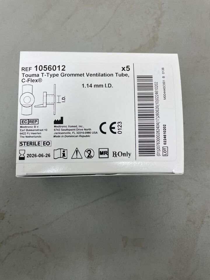 1056012 - MEDTRONIC - Touma T-Type Grommet Ventilation Tube, C-Flex 1.14mm, (BX/5)