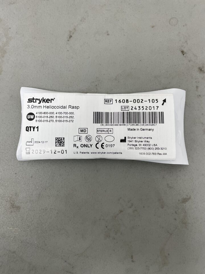 1608-002-105 - STRYKER - Heliocoidal Rasp Micro Burr, 3 x 19.1mm, (EA)