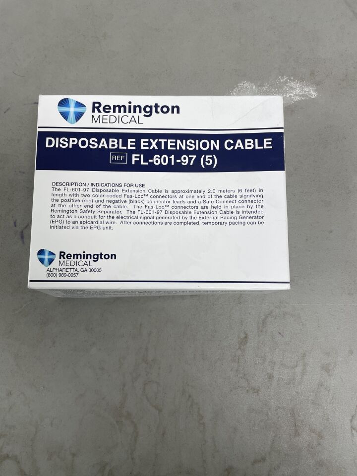 FL-601-97 - REMINGTON MEDICAL - Epicardial Pacing Extension Cable w/Safe Connect, Screw-Down, Open-Heart, Atrial 6', (BX/5)