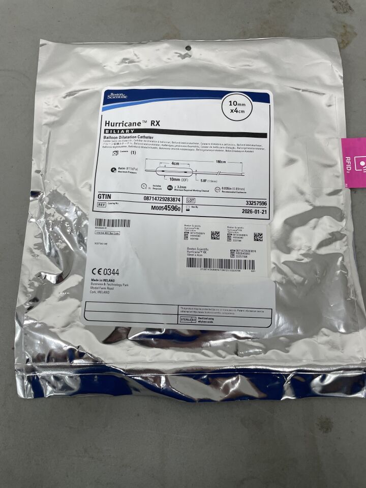 4596 - BOSTON SCIENTIFIC - Hurricane RX Balloon Dilatation Catheter, biliary, 10mm x 4cm ballon, 5.8F x 180cm, (EA)