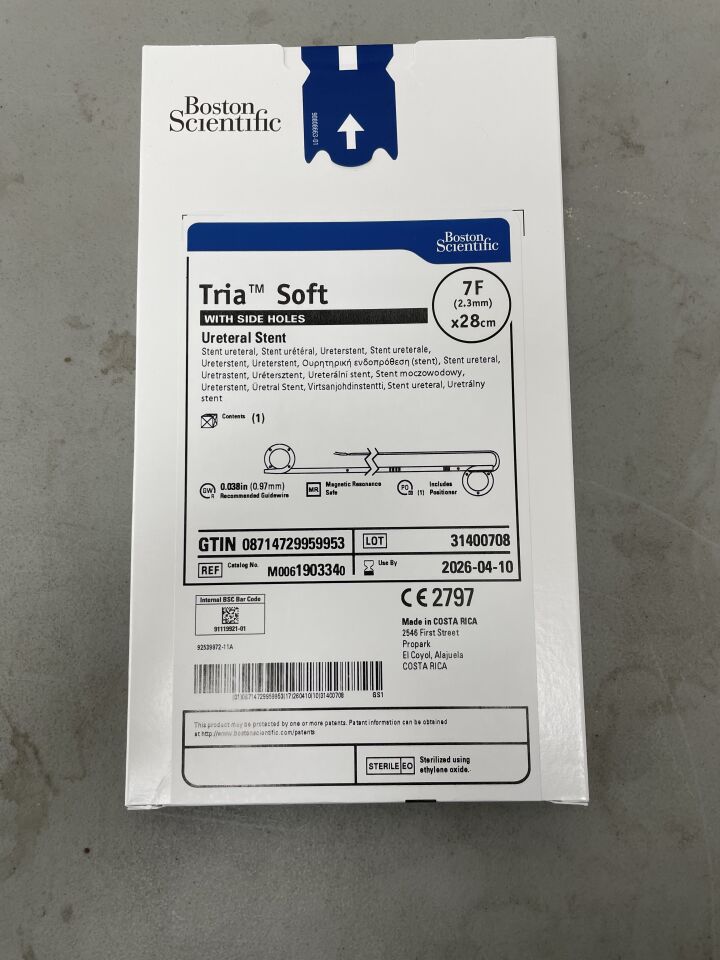 190334 - BOSTON SCIENTIFIC - Tria Soft Ureteral Stent with Side Holes - 7Fr x 28cm, (BX/1)