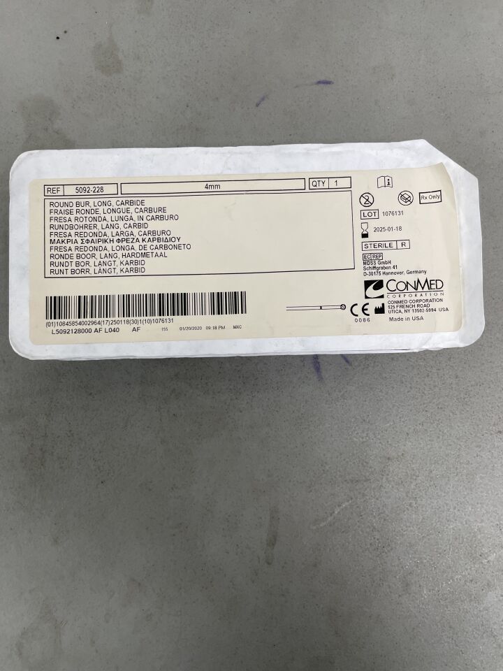 5092-228 - CONMED - Round Bur, Long, Carbide 4mm, 8 Flutes, (EA)