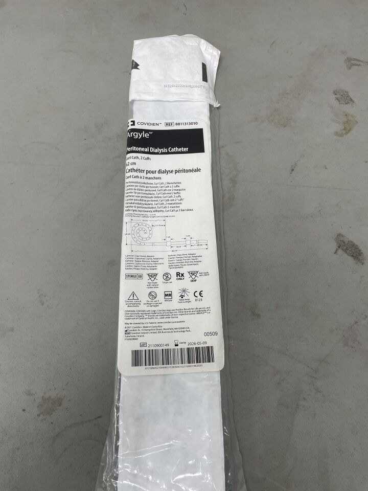 8811313010 - COVIDIEN - Argyle Curl Cath Peritoneal Catheter, 2 Cuff, Curled, 62 cm Length, (EA)