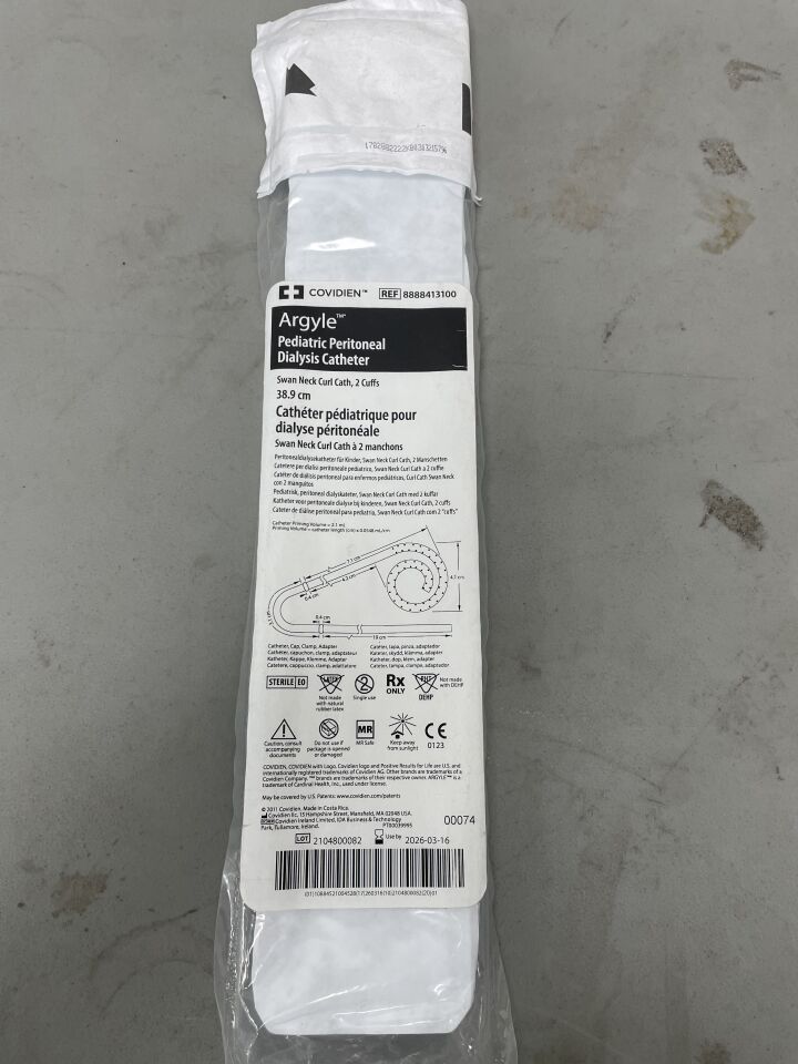 8888413100 - COVIDIEN - Argyle Pediatric Peritoneal Dialysis Catheter, 38.9cm, (EA)