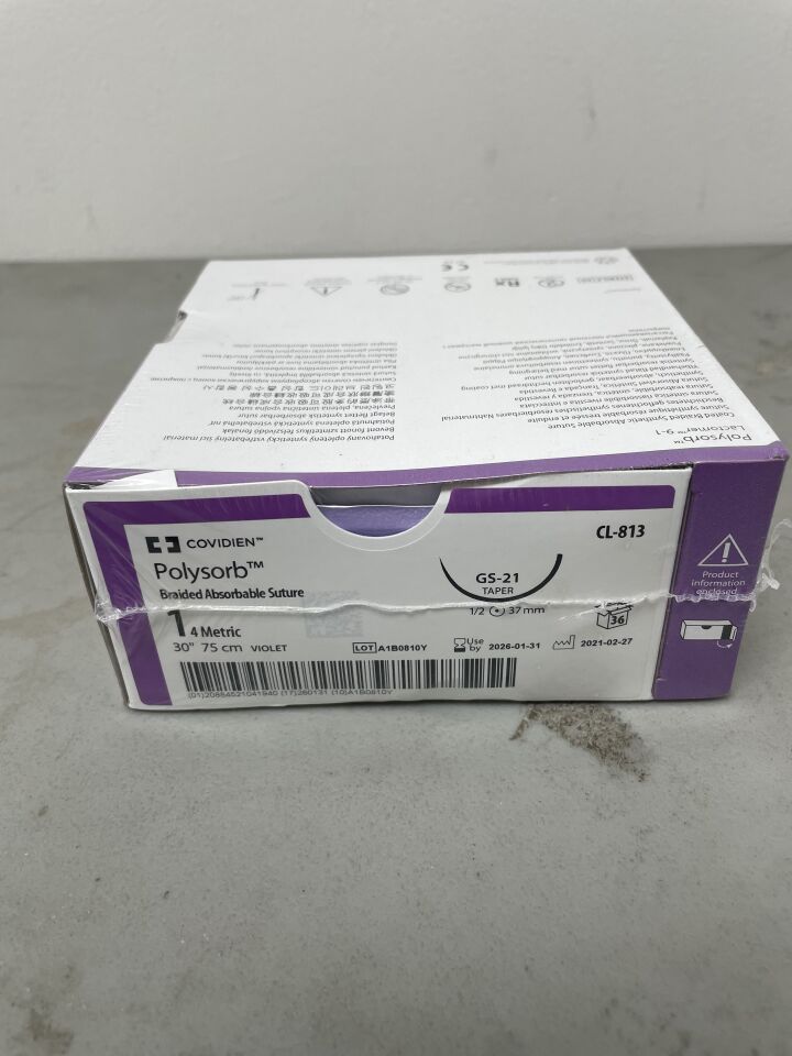 CL-813 - COVIDIEN - Polysorb violet 30" GS-21 taper - Absorbable, Monofilament, Poly(lactic-co-glycolic acid), Suture, Synthetic, (BX/36)