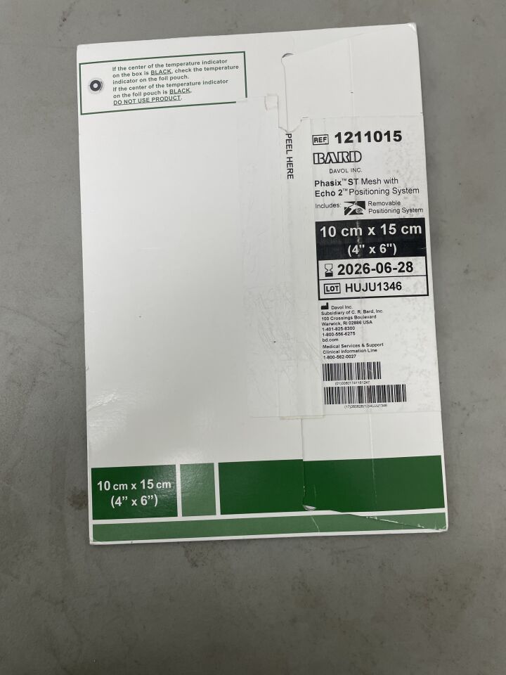 1211015 - BARD - Phasix ST Bioresorbable Mesh w/ECHO 2 Positioning System, 10cm x 15cm (4" x 6") Ellipse, (BX/1)