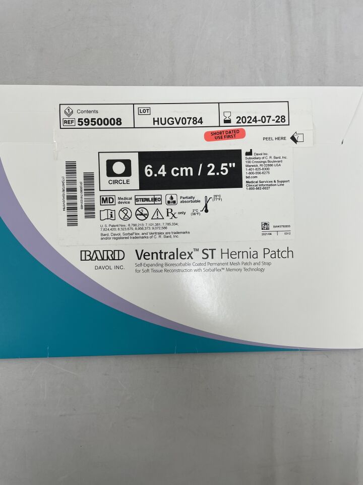 5950008 - BARD - Mesh Ventralex ST Hernia Patch, Medium Circle w/Strap 6.4cm, (BX/1)