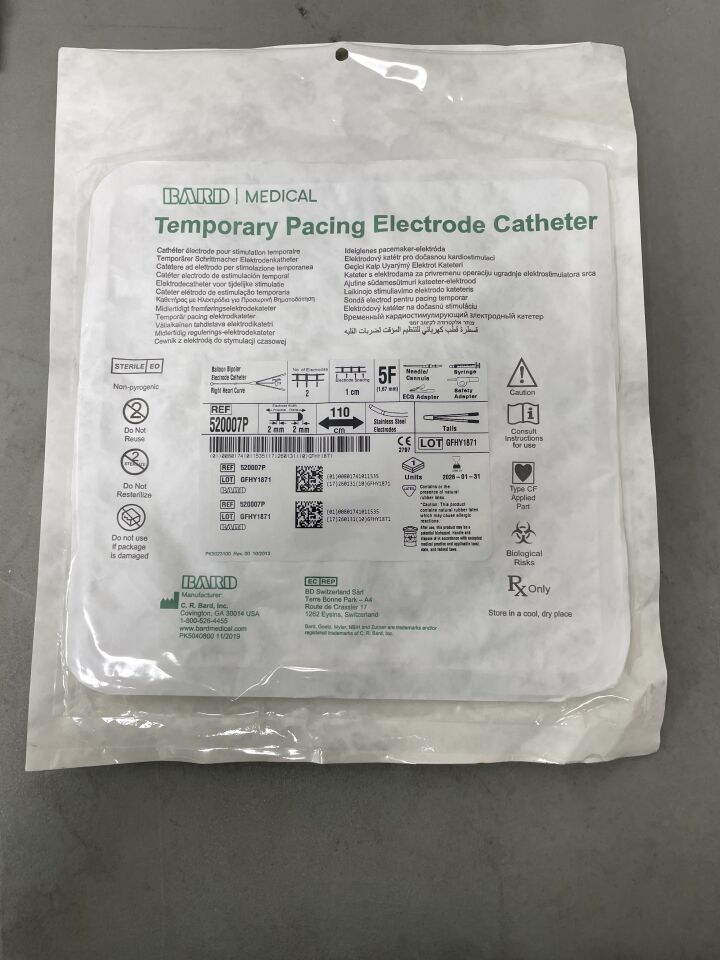 520007P - BARD - Temporary Pacing Electrode Catheter, Balloon Bipolar 5F x 110cm, (EA)