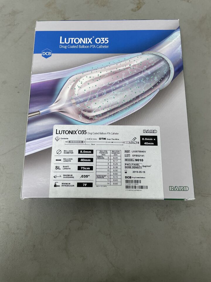 LX3575840V - BARD - LUTONIX 035 Drug Coated Balloon PTA Catheter - 7Fr x 8mm x 40mm x 75cm, (BX/1)