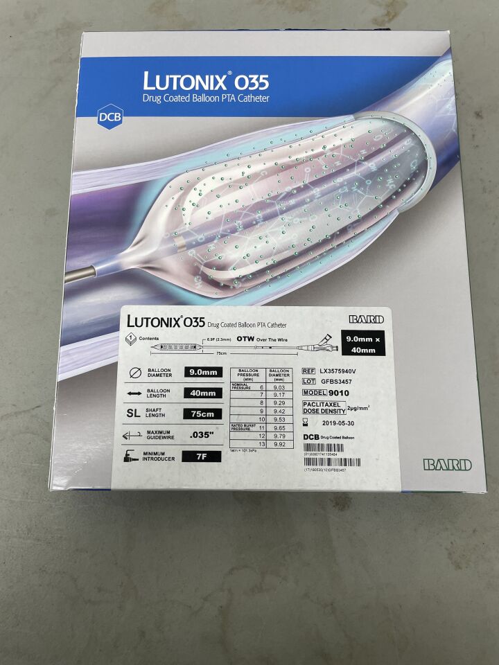 LX3575940V - BARD - LUTONIX 035 Drug Coated Balloon PTA Catheter - 7Fr x 9mm x 40mm x 75cm, (BX/1)