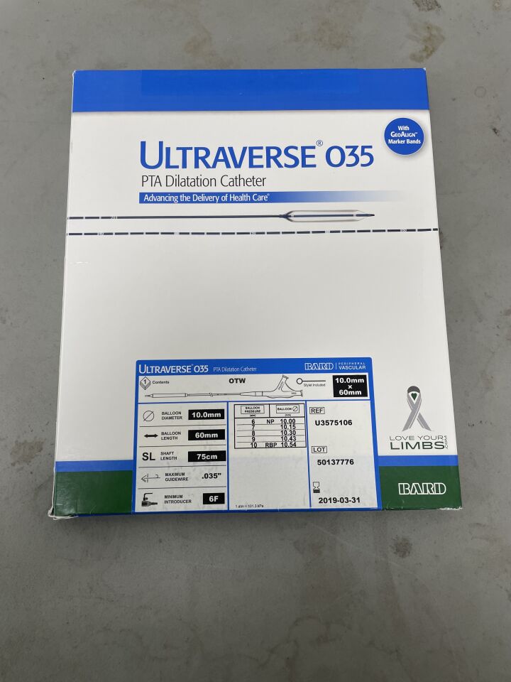 U3575106 - BARD - ULTRAVERSE 035 PTA Dilatation Catheter - 6Fr x 10mm x 60mm x 75cm, (BX/1)
