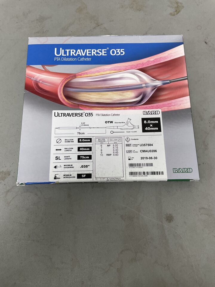 U357584 - BARD - ULTRAVERSE 035 PTA Dilatation Catheter - 5Fr x 8mm x 40mm x 75cm, (BX/1)