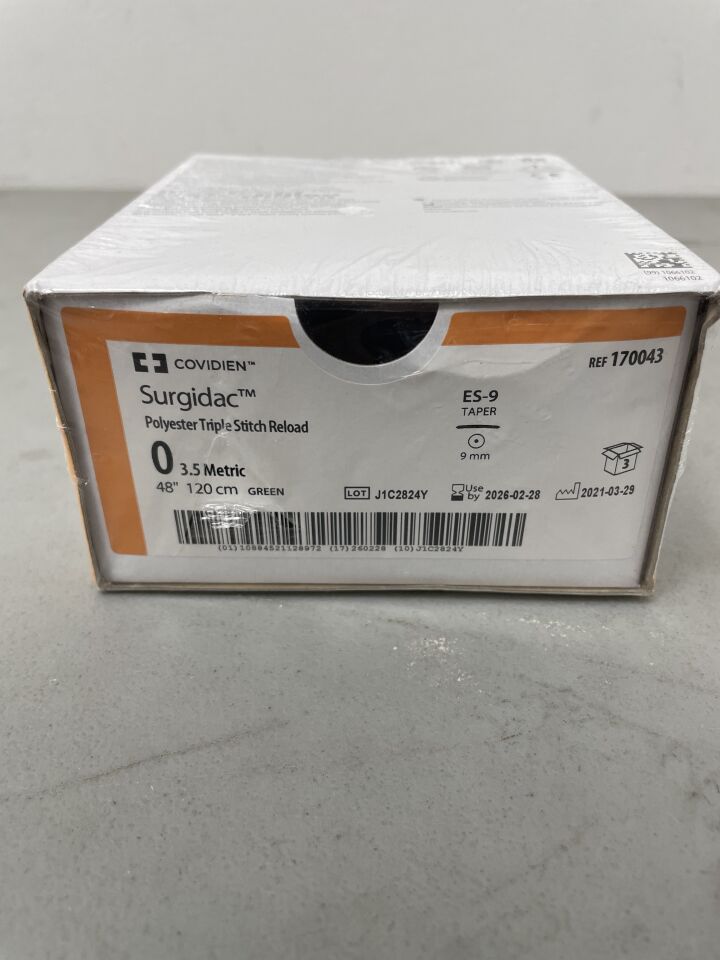 170043 - COVIDIEN - 0 Medtronic Endo Stitch Triple-Stitch Surgidac green 48" ES-9 taper, (BX/3)