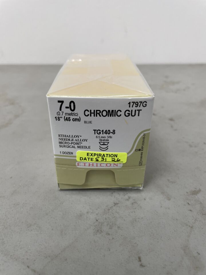 1797G - ETHICON - Gut Chromic Absorbable Monofilament Suture, Size 7-0, 18 in. Length, TG140-8 Needle, (BX/12)